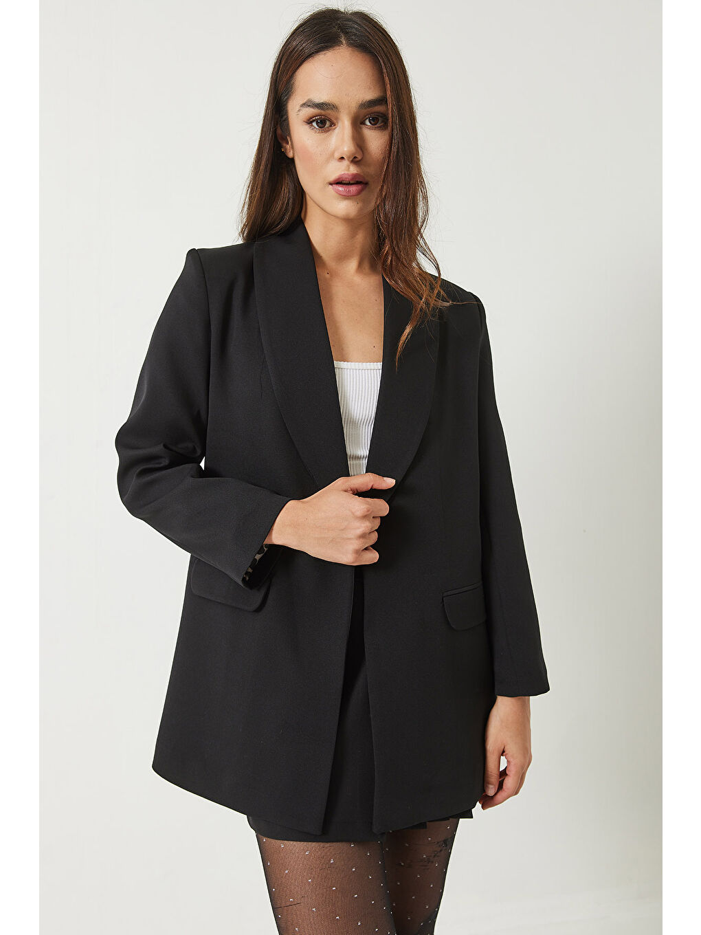 Siyah Kadın Leopar Astarlı Blazer Ceket-4