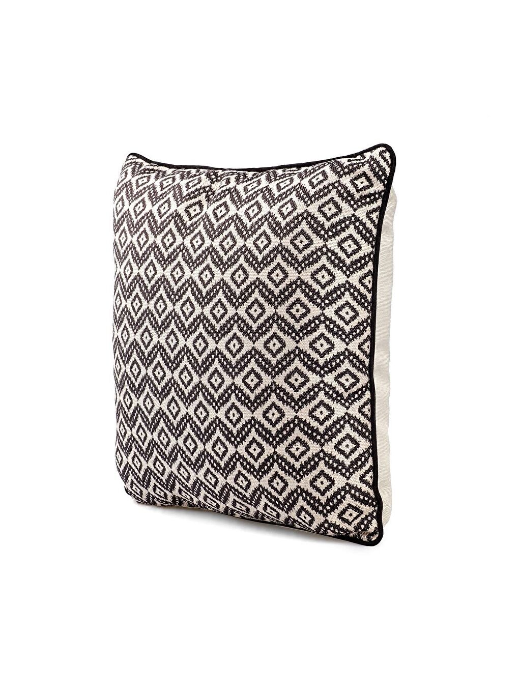 Siyah Özel Tasarım 43x43 Dokuma Kırlent Kılıfı Biyeli Gizli Fermuarlı Dekoratif Salon