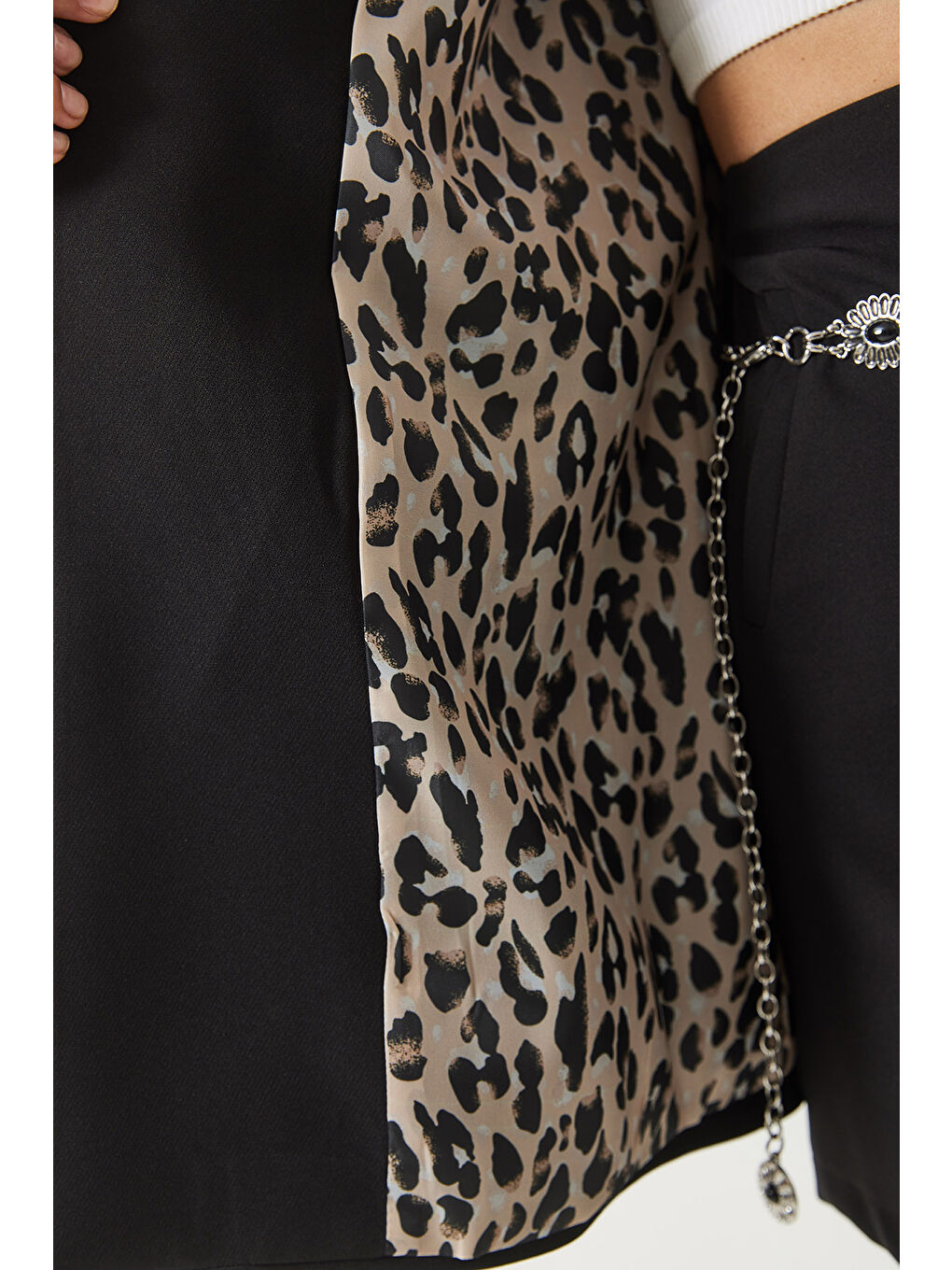 Siyah Kadın Leopar Astarlı Blazer Ceket-5