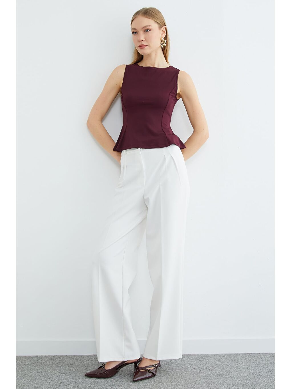 Mürdüm Bisiklet Yaka Peplum Bluz-3