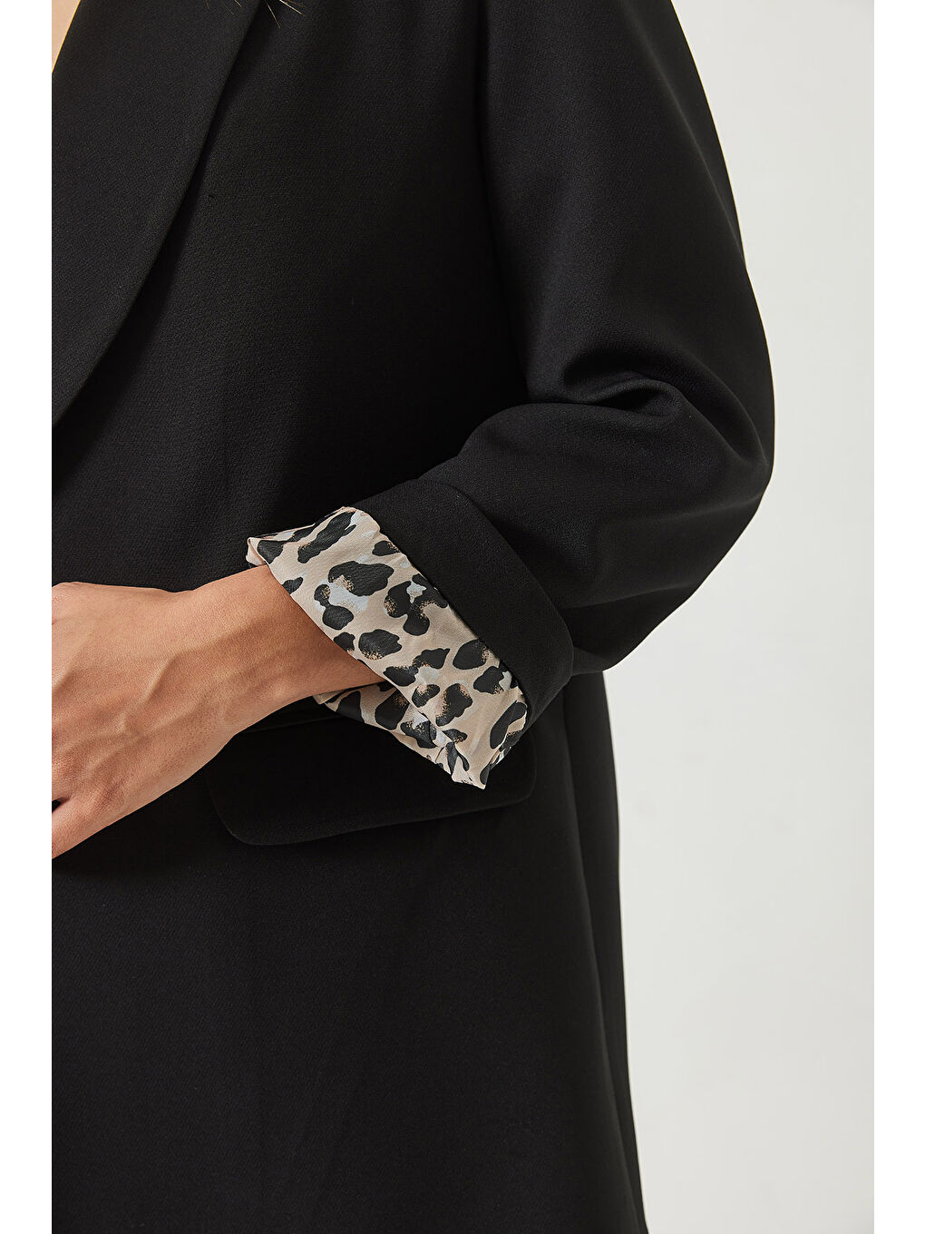 Siyah Kadın Leopar Astarlı Blazer Ceket-6