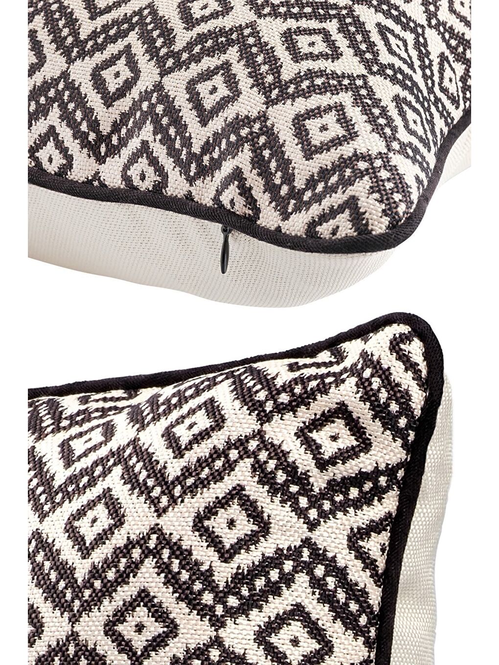 Siyah Özel Tasarım 43x43 Dokuma Kırlent Kılıfı Biyeli Gizli Fermuarlı Dekoratif Salon-2