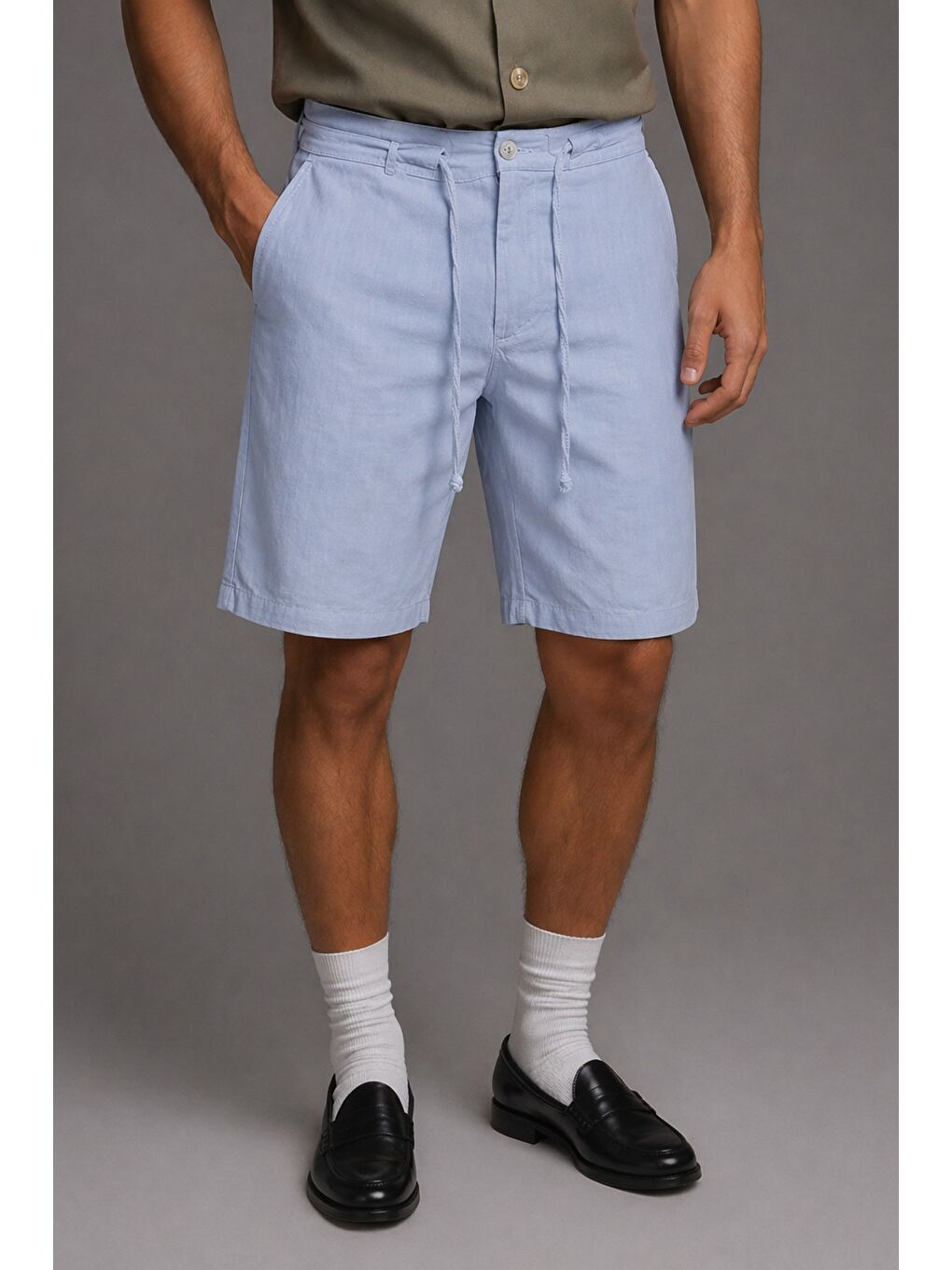 Mavi Erkek %100 Pamuk Linen Şort Rahat Kesim Yazlık Şort