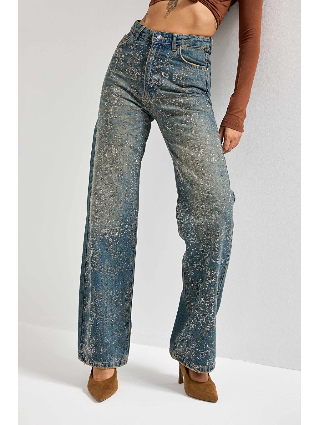 Mavi Kadın T.Kot Rengi T-2w5-8 Straight Fit Yüksek Bel Parlak Taşlı Özel Tasarım Denim Jean