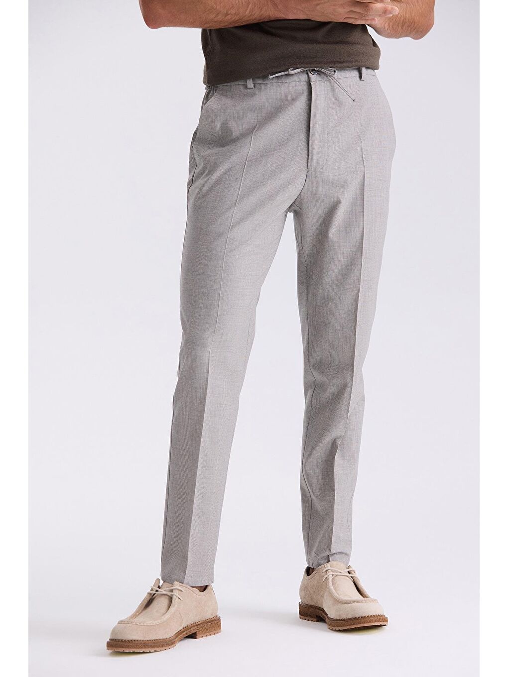 Bej Taş Comfort Fit Beli Lastikli Yünlü Kumaş Pantolon