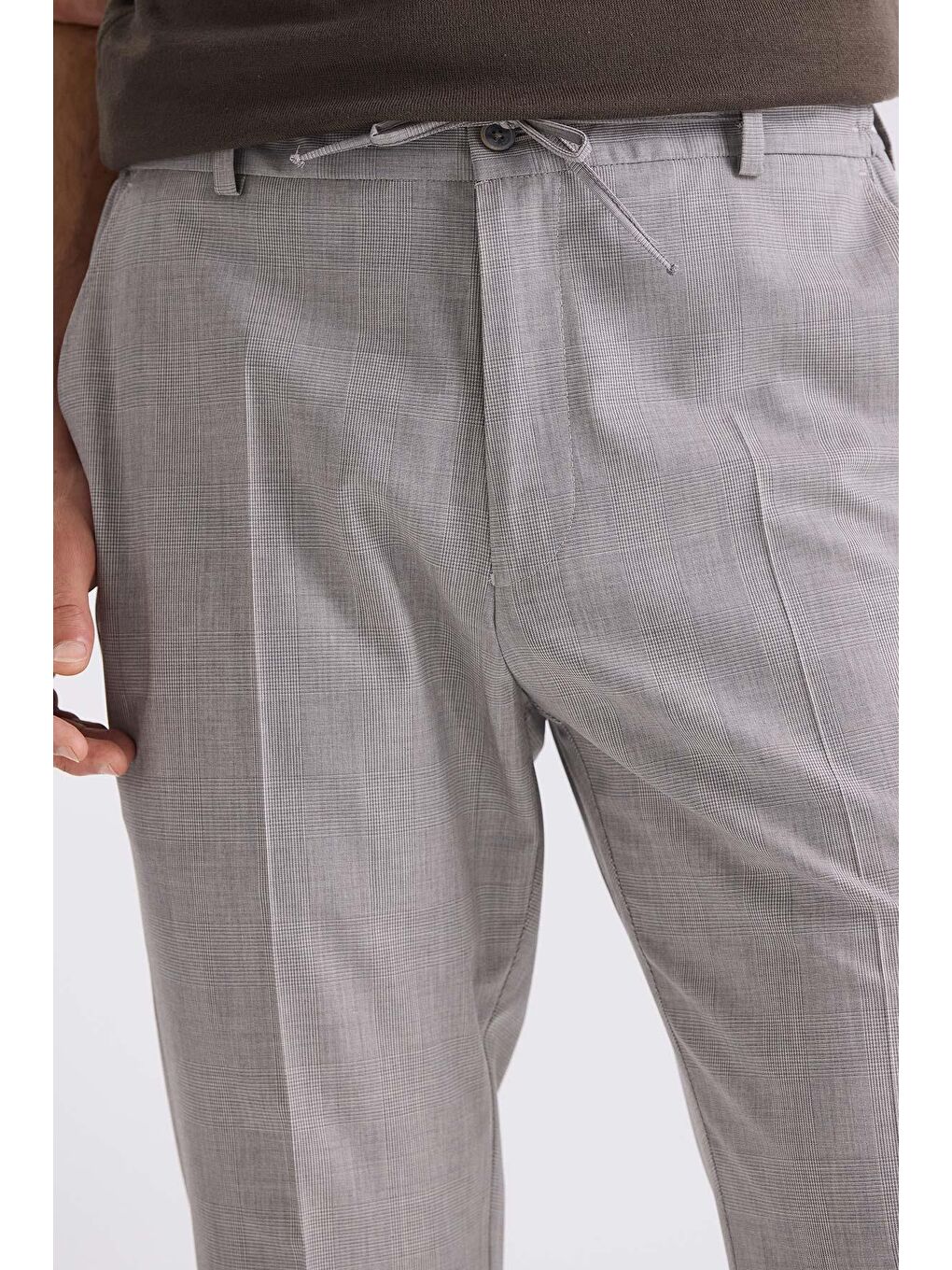 Bej Taş Comfort Fit Beli Lastikli Yünlü Kumaş Pantolon-2