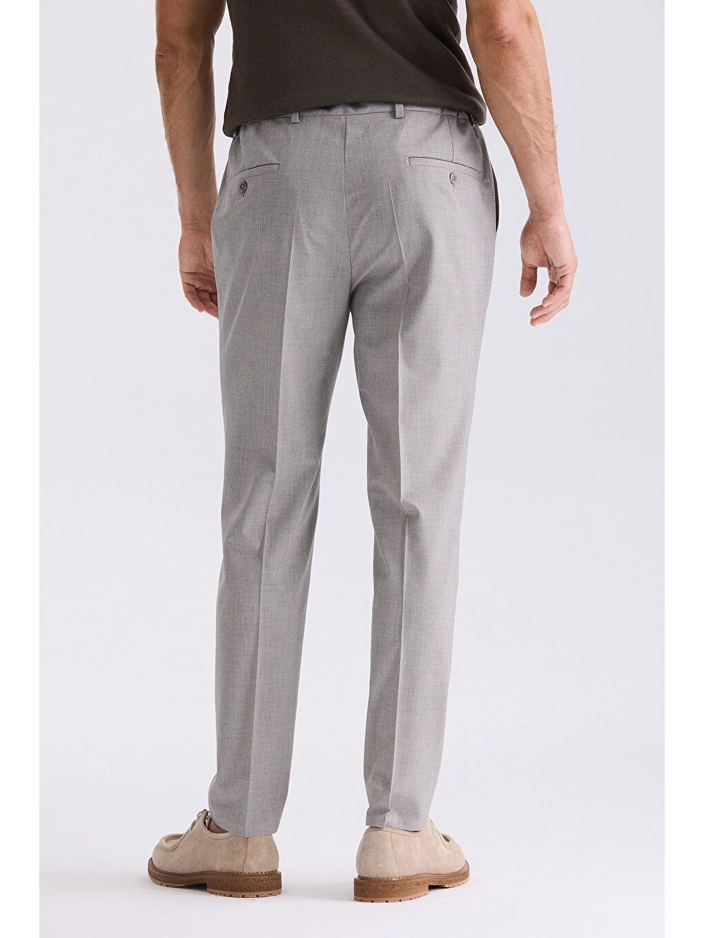 Bej Taş Comfort Fit Beli Lastikli Yünlü Kumaş Pantolon-3