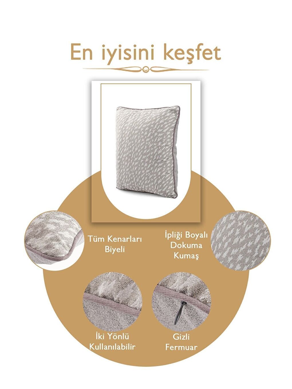 Gri Özel Tasarım 43x43 Dokuma Kırlent Kılıfı Biyeli Gizli Fermuarlı Dekoratif Salon-3