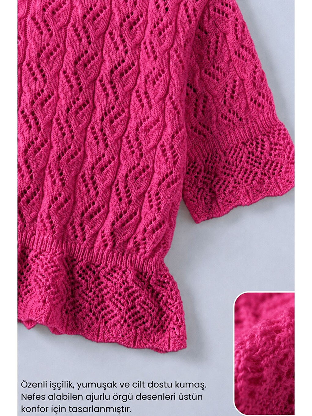 Pembe Kendinden Desenli Triko Bluz-2