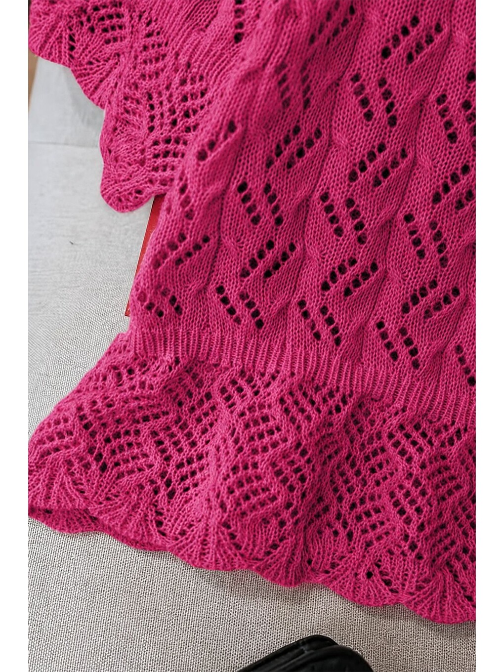 Pembe Kendinden Desenli Triko Bluz-3