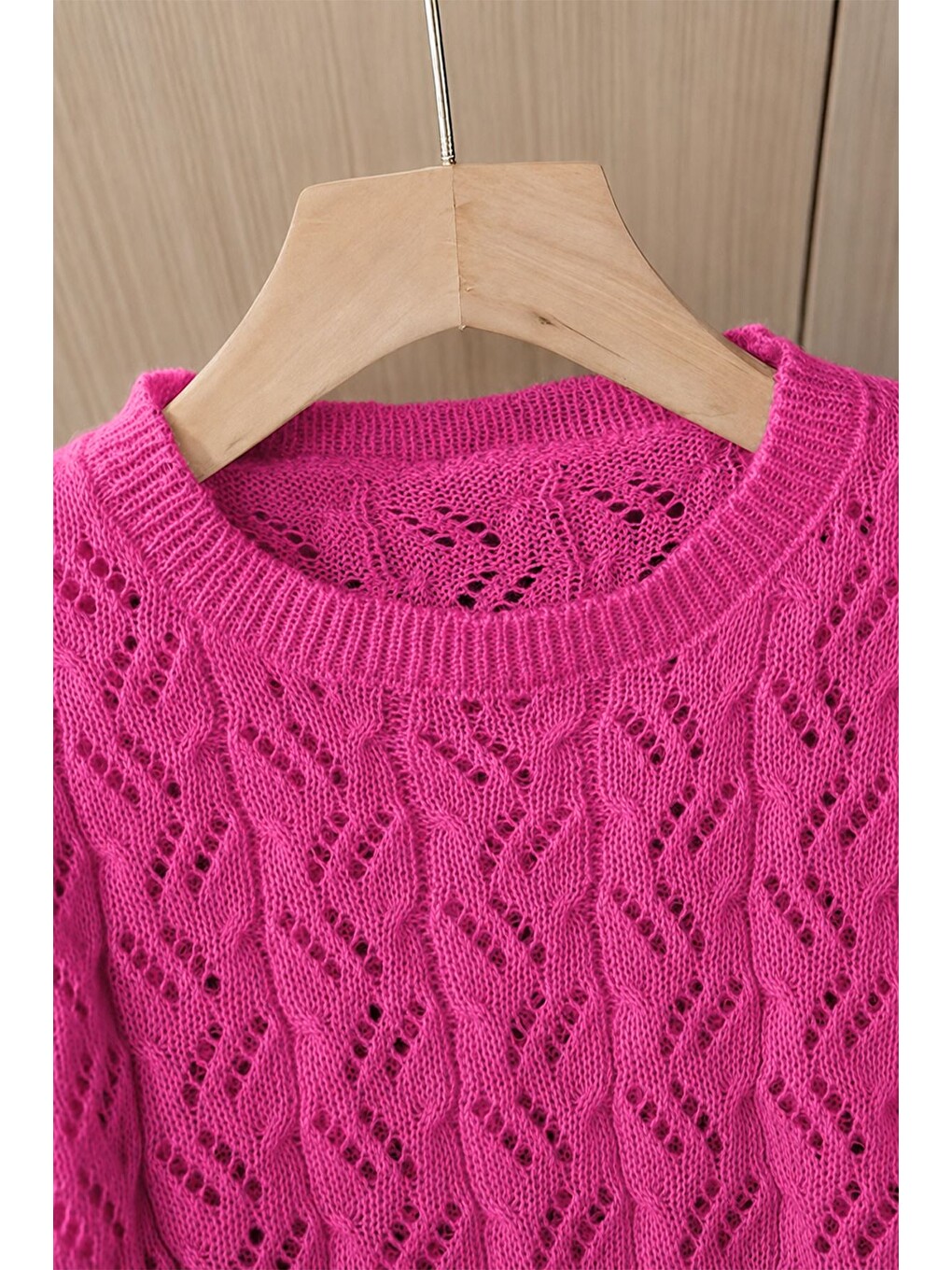 Pembe Kendinden Desenli Triko Bluz-5