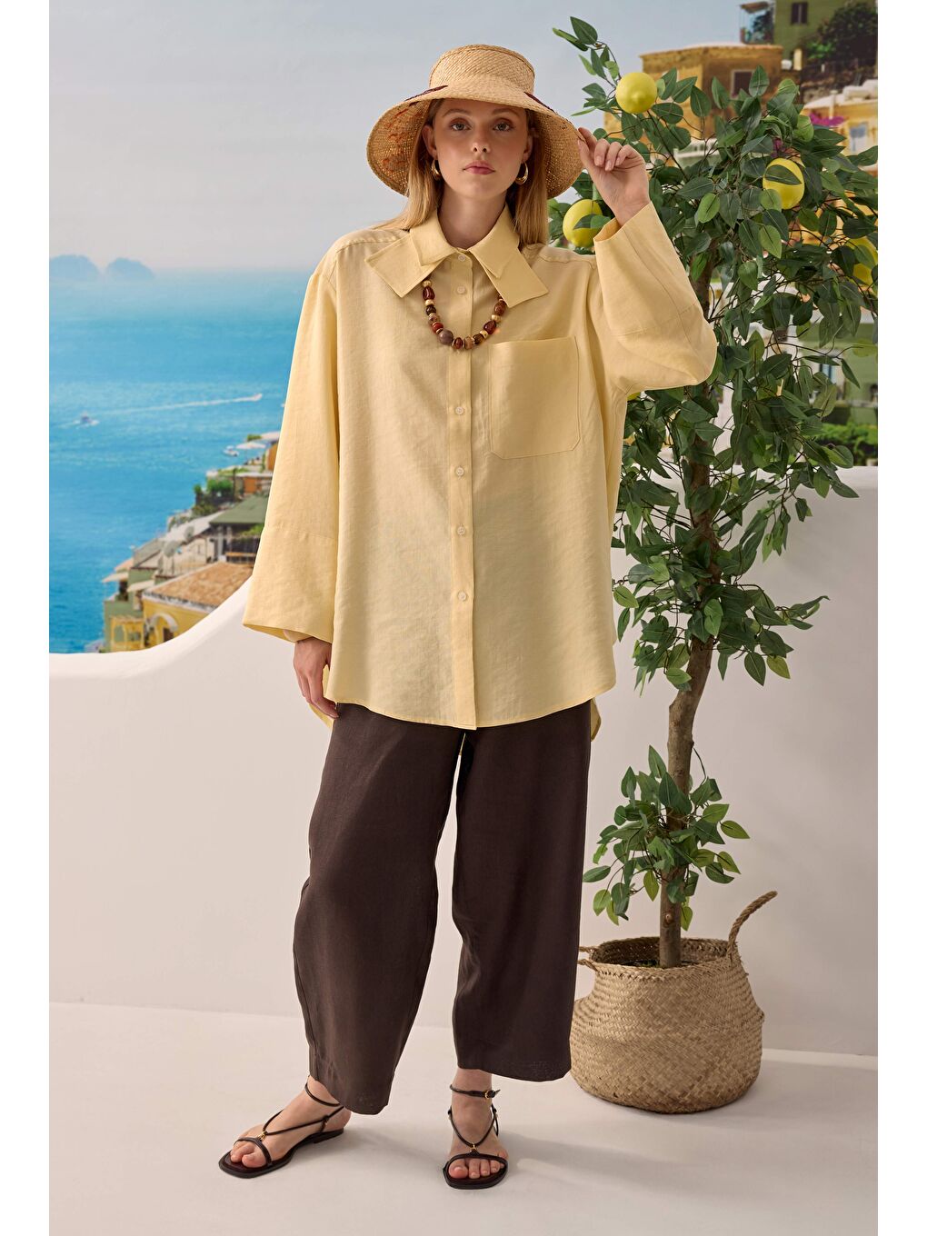 Çift Yakalı Gömlek Soft Sarı