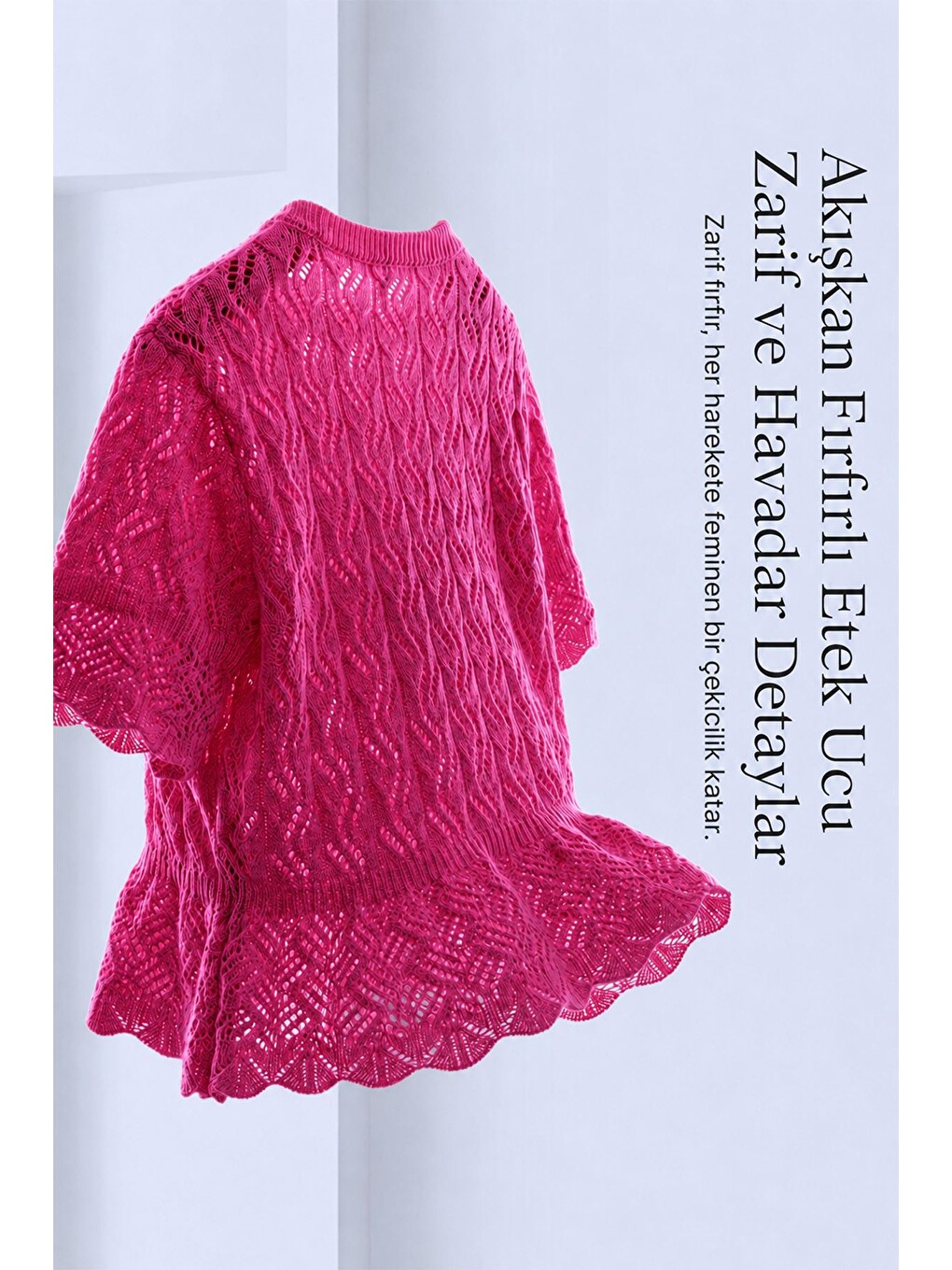 Pembe Kendinden Desenli Triko Bluz-6