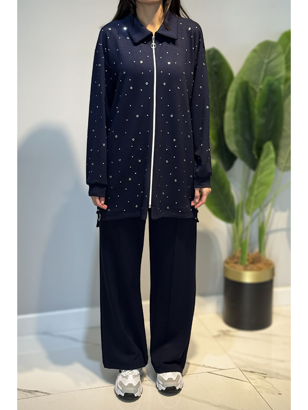 Zımba Detay Tunik Pantolon Takım 2121 Lacivert-1