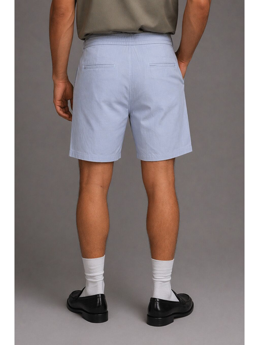 Mavi Erkek %100 Pamuk Linen Şort Rahat Kesim Yazlık Şort-2