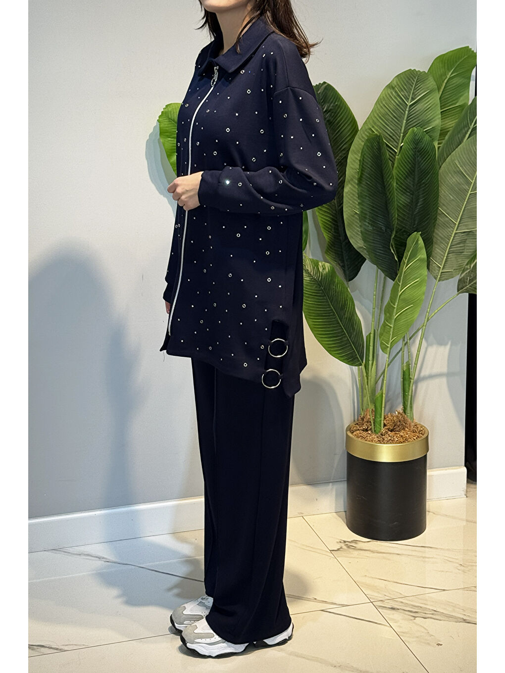 Zımba Detay Tunik Pantolon Takım 2121 Lacivert-2