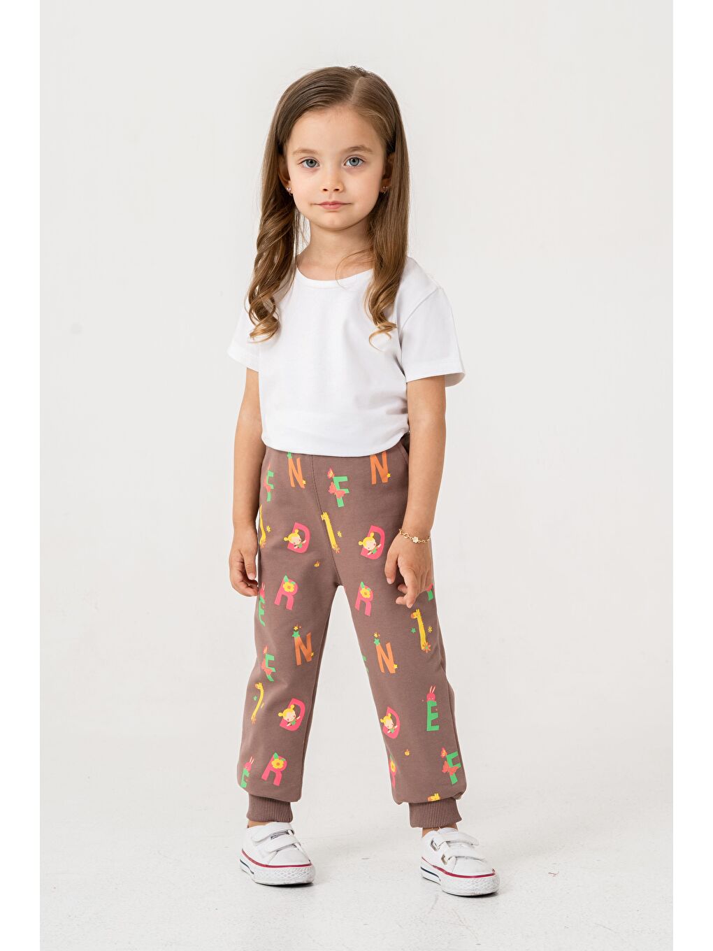 Kahverengi Tüm Alan Baskılı Kız Çocuk Eşofman Altı-2