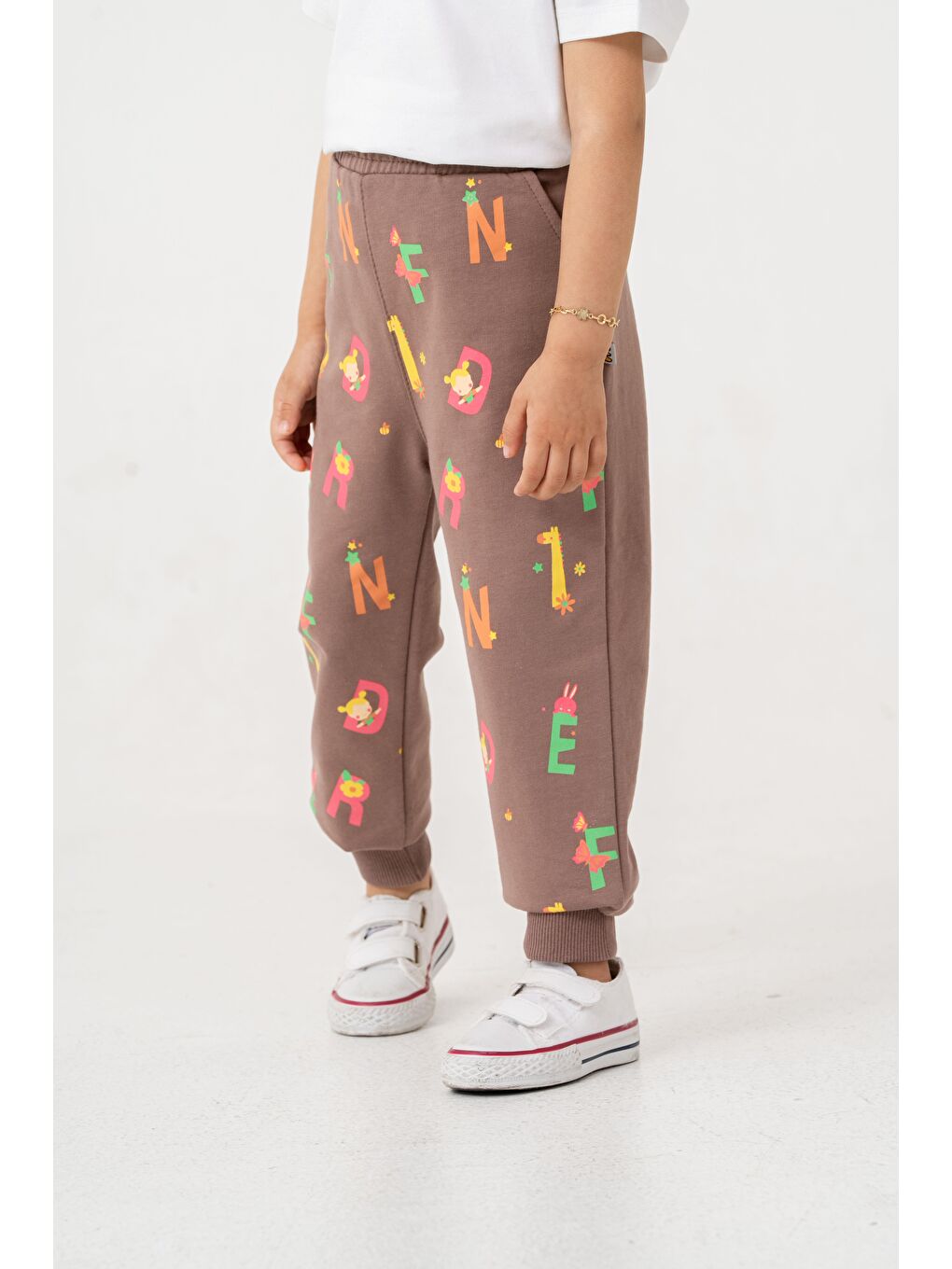 Kahverengi Tüm Alan Baskılı Kız Çocuk Eşofman Altı-3