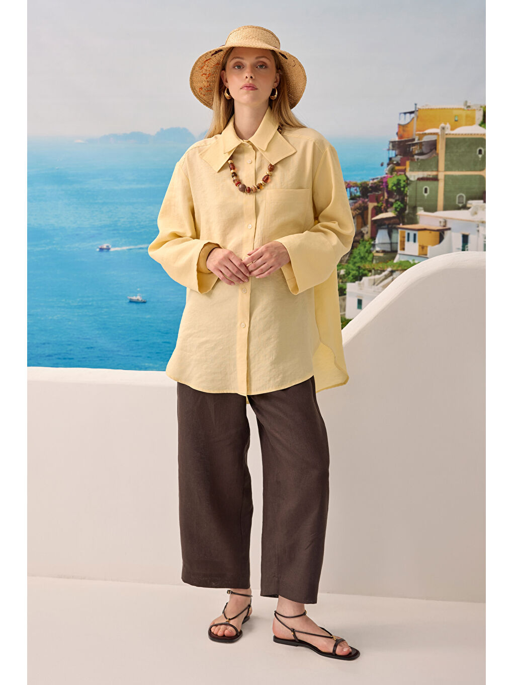 Çift Yakalı Gömlek Soft Sarı-3