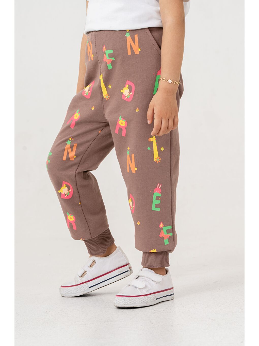 Kahverengi Tüm Alan Baskılı Kız Çocuk Eşofman Altı-4