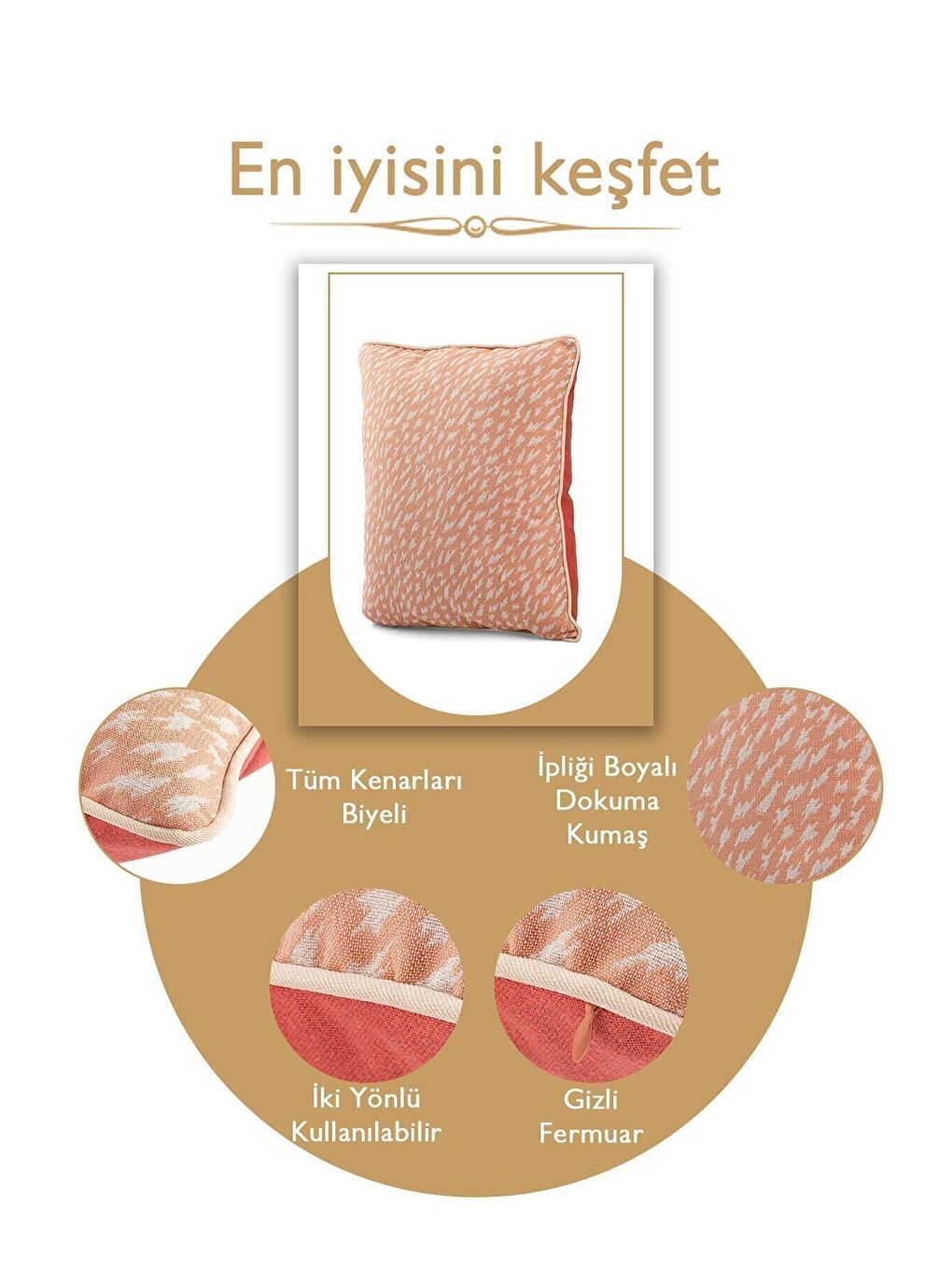 Kahverengi Özel Tasarım 43x43 Dokuma Kırlent Kılıfı Biyeli Gizli Fermuarlı Dekoratif Salon-3