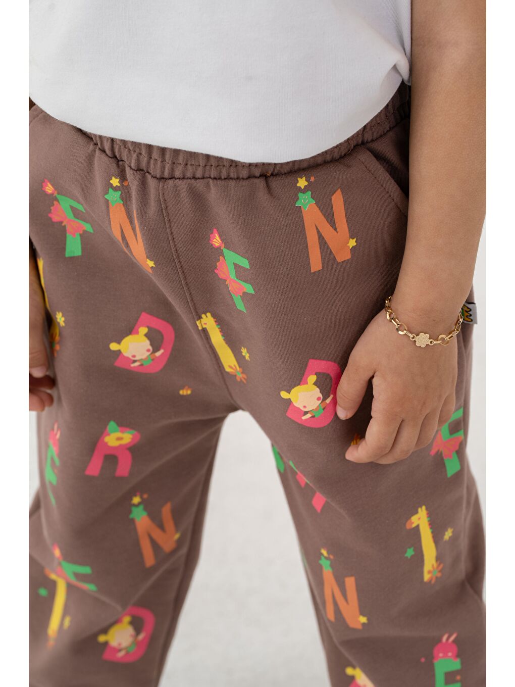 Kahverengi Tüm Alan Baskılı Kız Çocuk Eşofman Altı-6