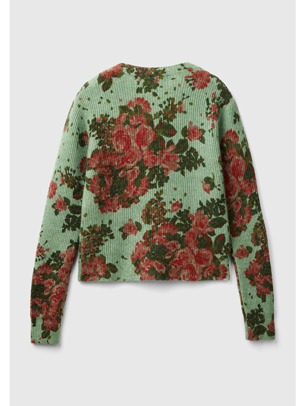 Kadın Yeşil Yün Karışımlı Tamamı Çiçek Desenli Bisiklet Yaka Kısa Hırka-4