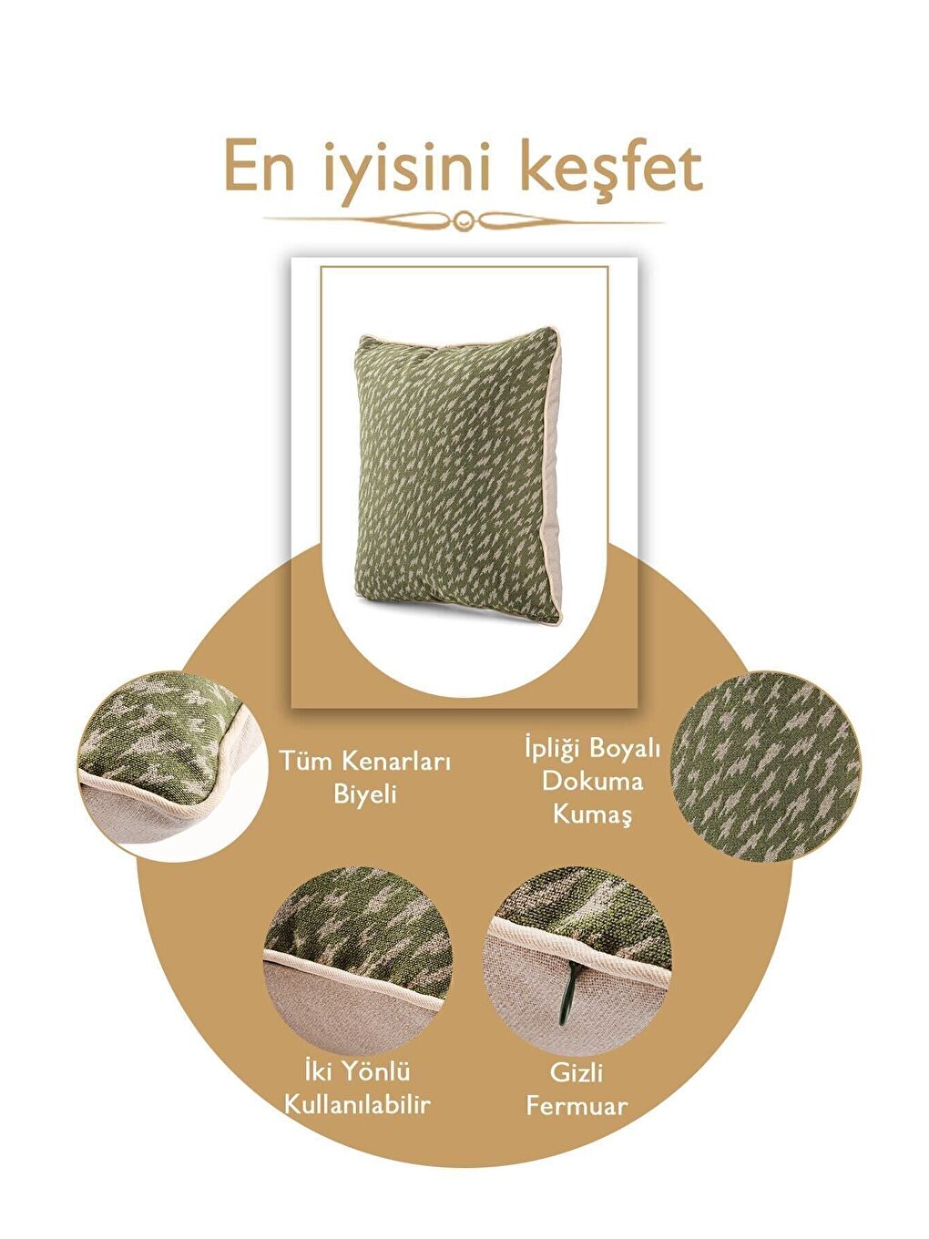 Haki Özel Tasarım 43x43 Dokuma Kırlent Kılıfı Biyeli Gizli Fermuarlı Dekoratif Salon-3