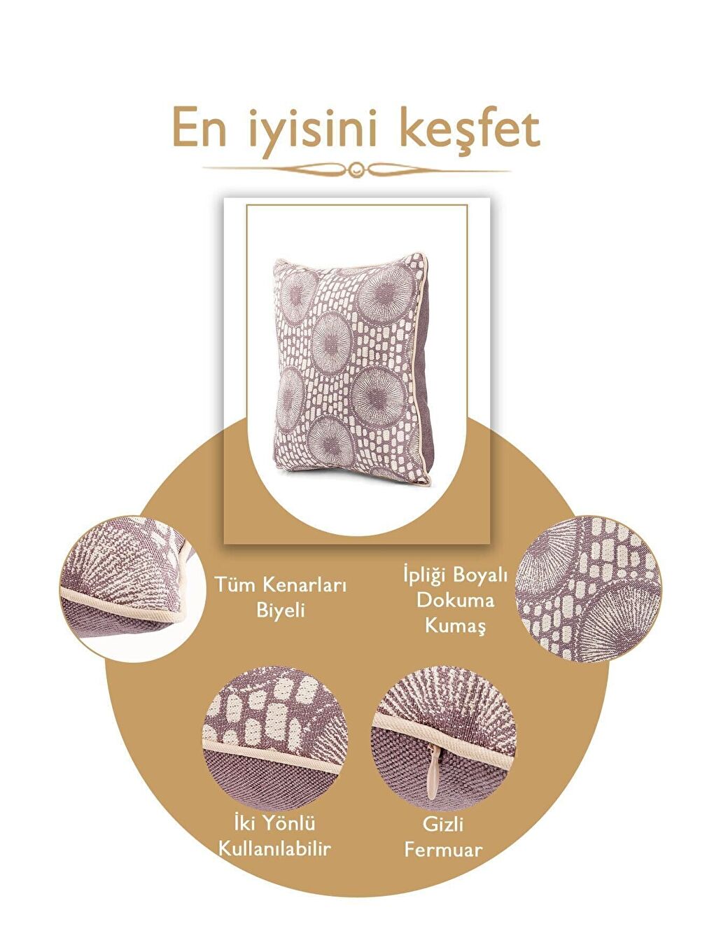 Mor Özel Tasarım 43x43 Dokuma Kırlent Kılıfı Biyeli Gizli Fermuarlı Dekoratif Salon-3