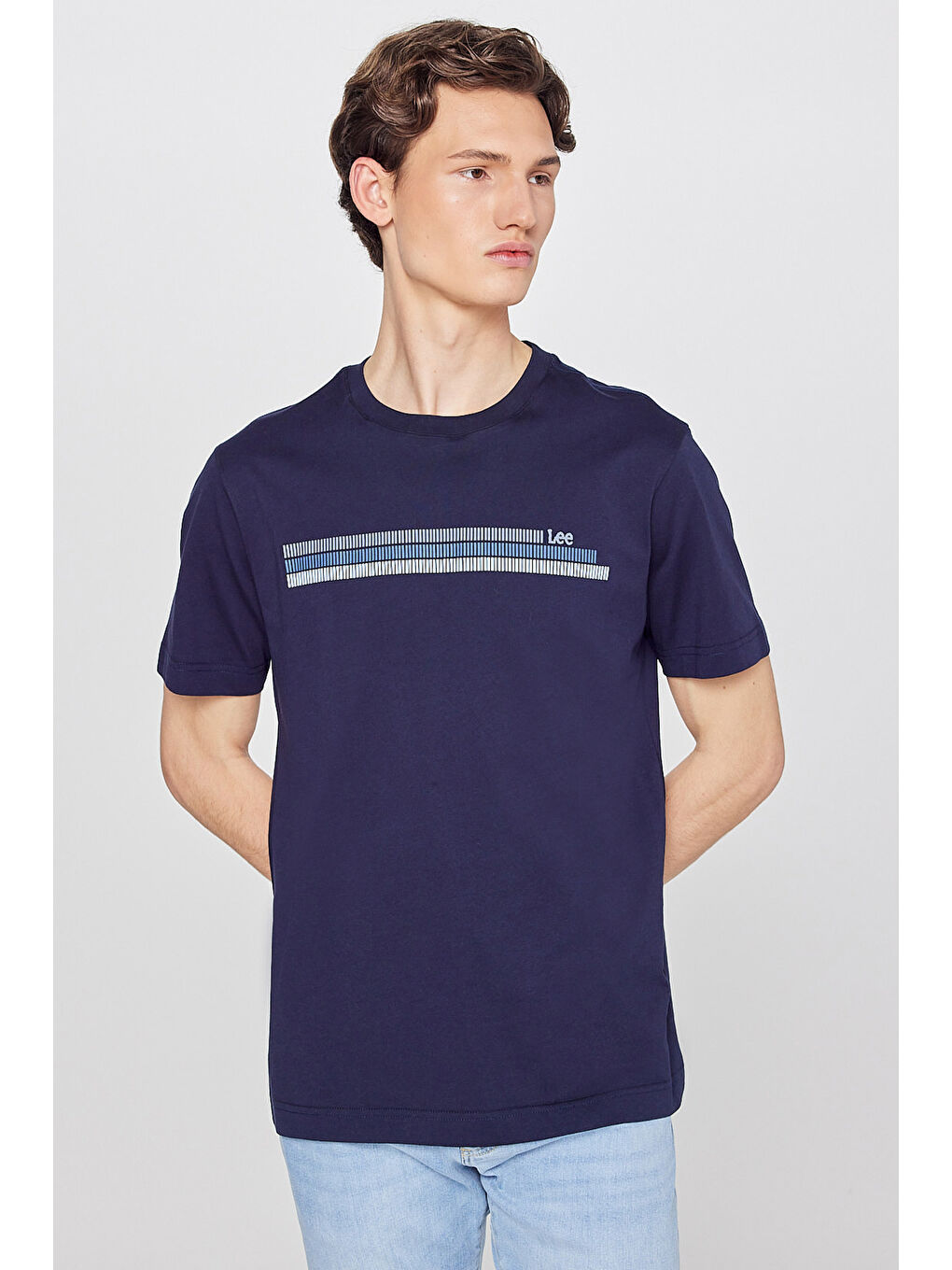Lacivert %100 Pamuk Regular Fit Normal Kesim Bisiklet Yaka Logo Detaylı Tişört