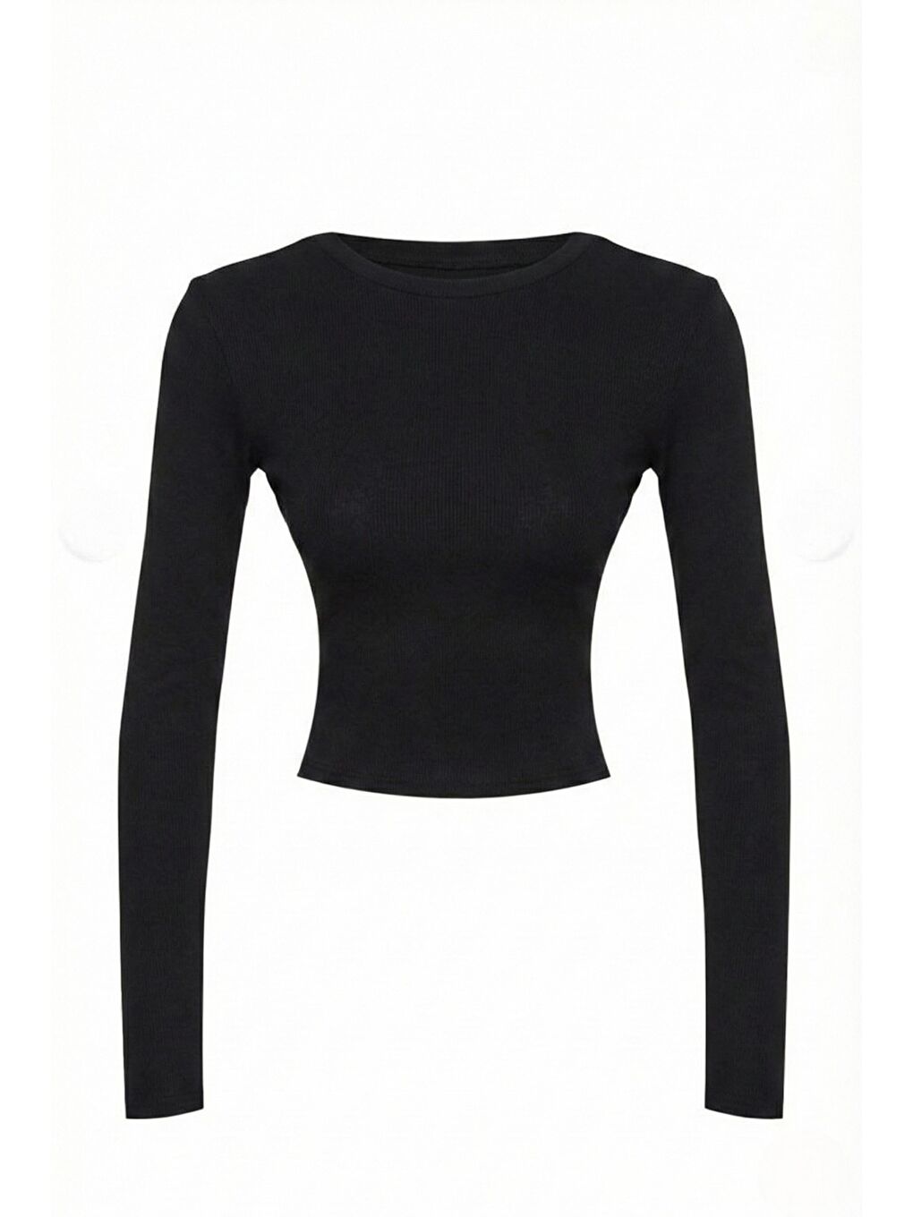 Siyah Premium Yumuşak Dokulu Esnek Örme Bisiklet Yaka Crop Bluz-1