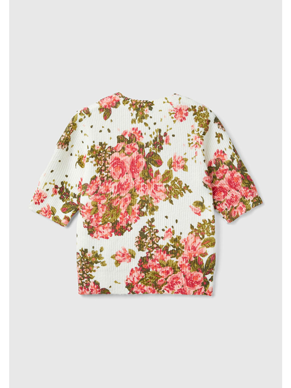 Kadın Beyaz Yün Karışımlı Tamamı Çiçek Desenli Bisiklet Yaka Kısa Kazak-4