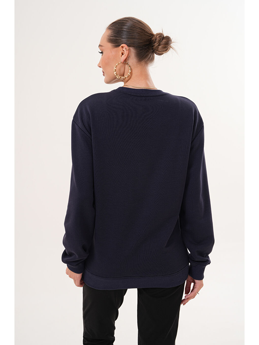 Lacivert Bisiklet Yaka %100 Pamuk Hamile ve Lohusa Basic Sweatshirt-5