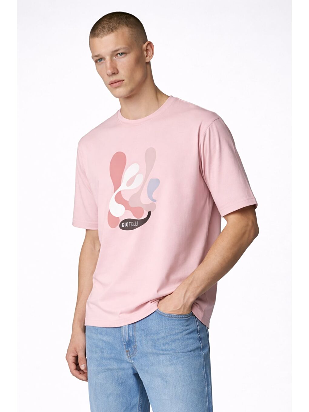 Giotelli Erkek Pembe Normal Kesim Regular Fit Baskılı Bisiklet Yaka Tişört-1