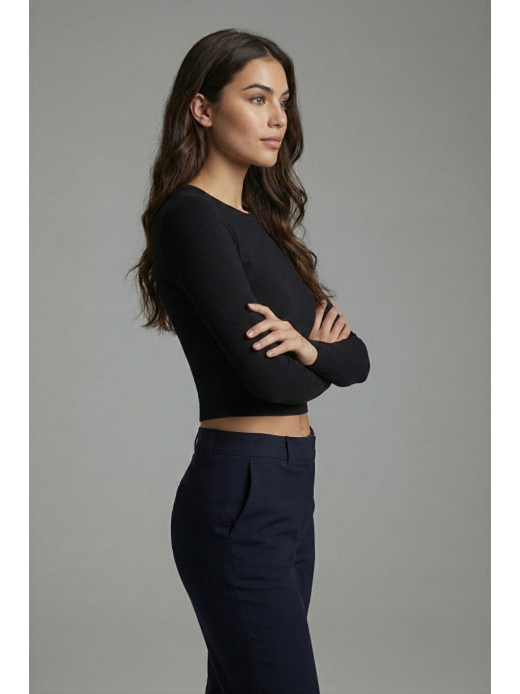 Siyah Premium Yumuşak Dokulu Esnek Örme Bisiklet Yaka Crop Bluz-2