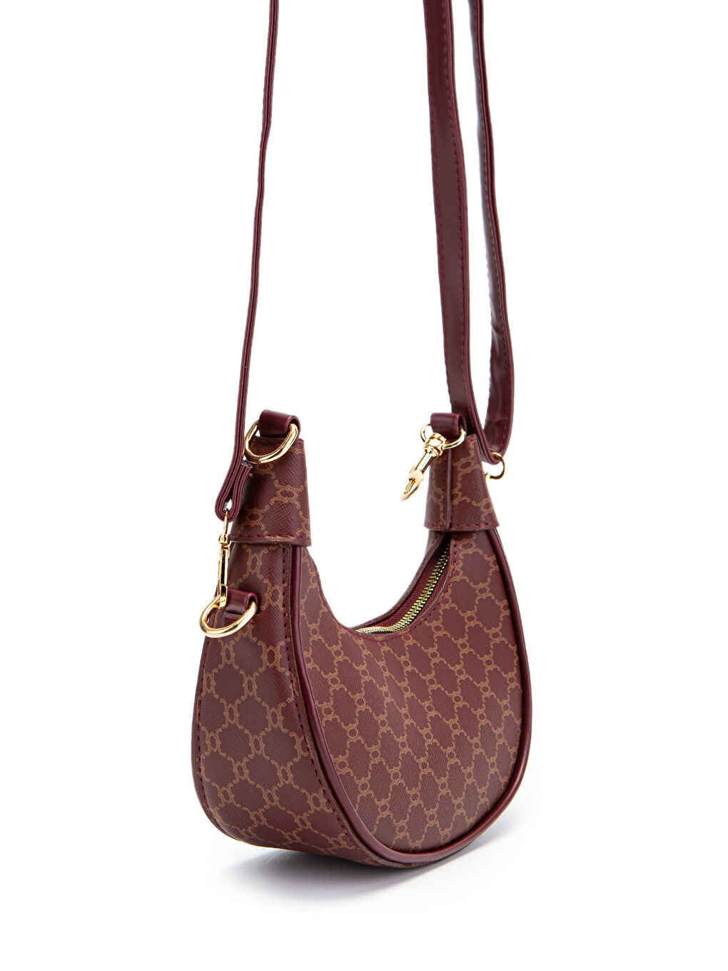 Zincir Desenli Suni Deri Baget Kadın Çapraz Çanta Jenna Bordo-1