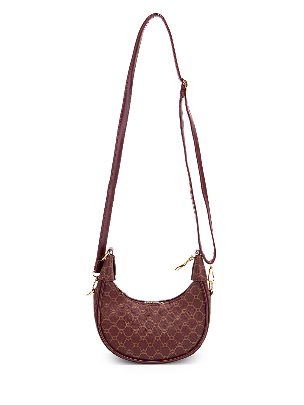 Zincir Desenli Suni Deri Baget Kadın Çapraz Çanta Jenna Bordo-2