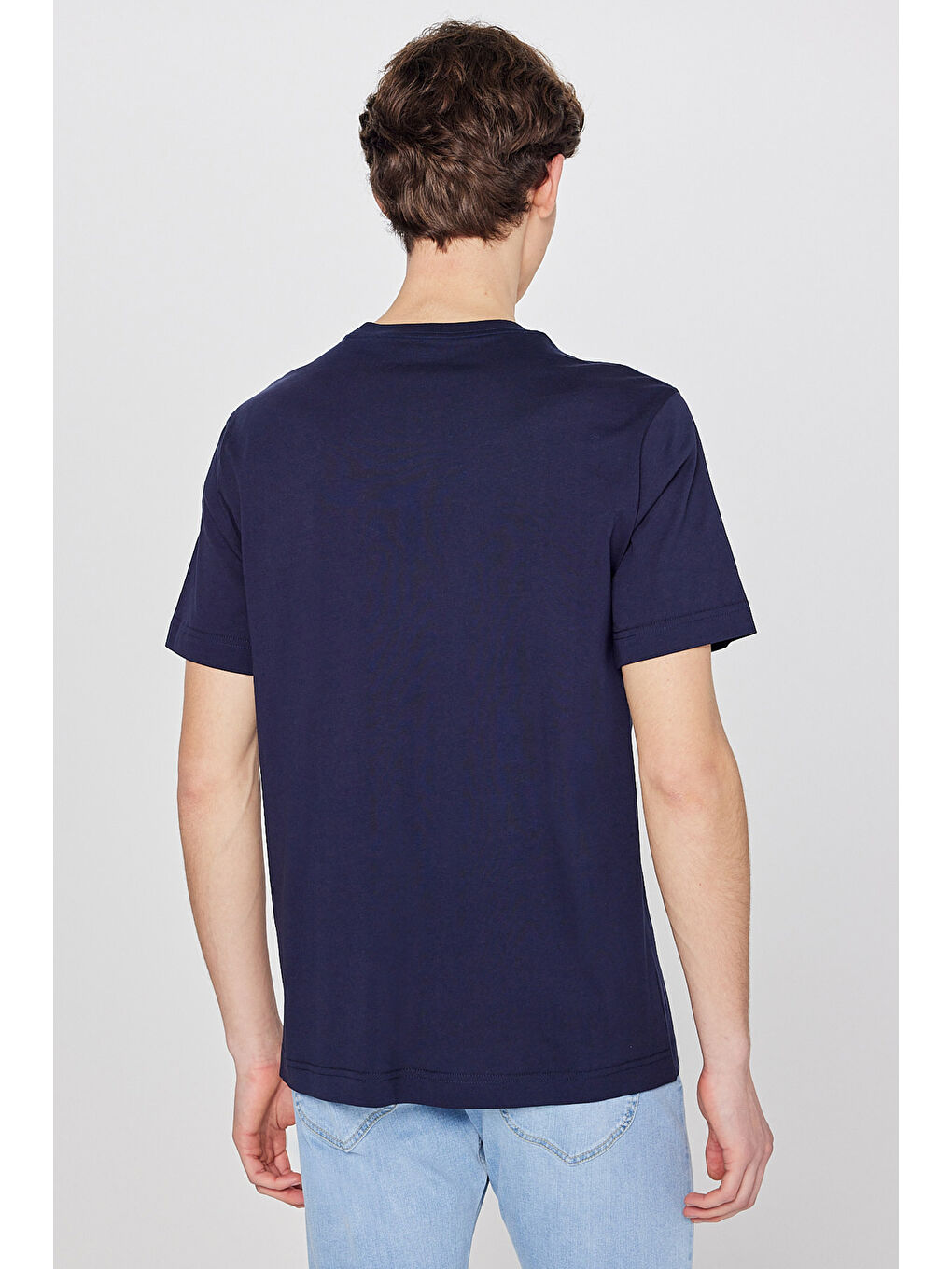Lacivert %100 Pamuk Regular Fit Normal Kesim Bisiklet Yaka Logo Detaylı Tişört-4