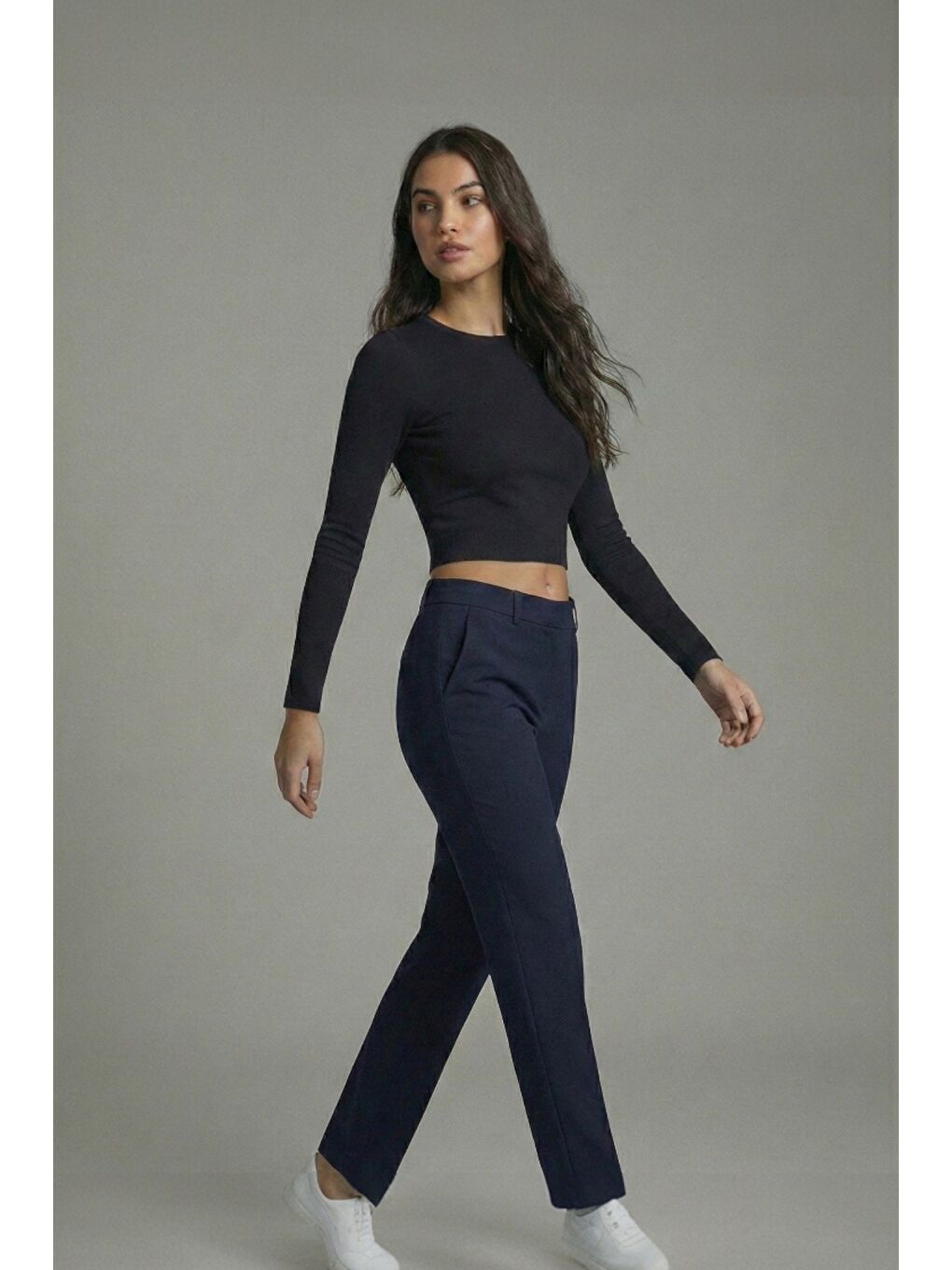 Siyah Premium Yumuşak Dokulu Esnek Örme Bisiklet Yaka Crop Bluz-3