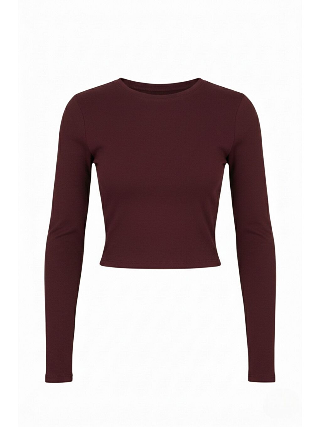 Bordo Premium Yumuşak Dokulu Esnek Örme Bisiklet Yaka Crop Bluz-1