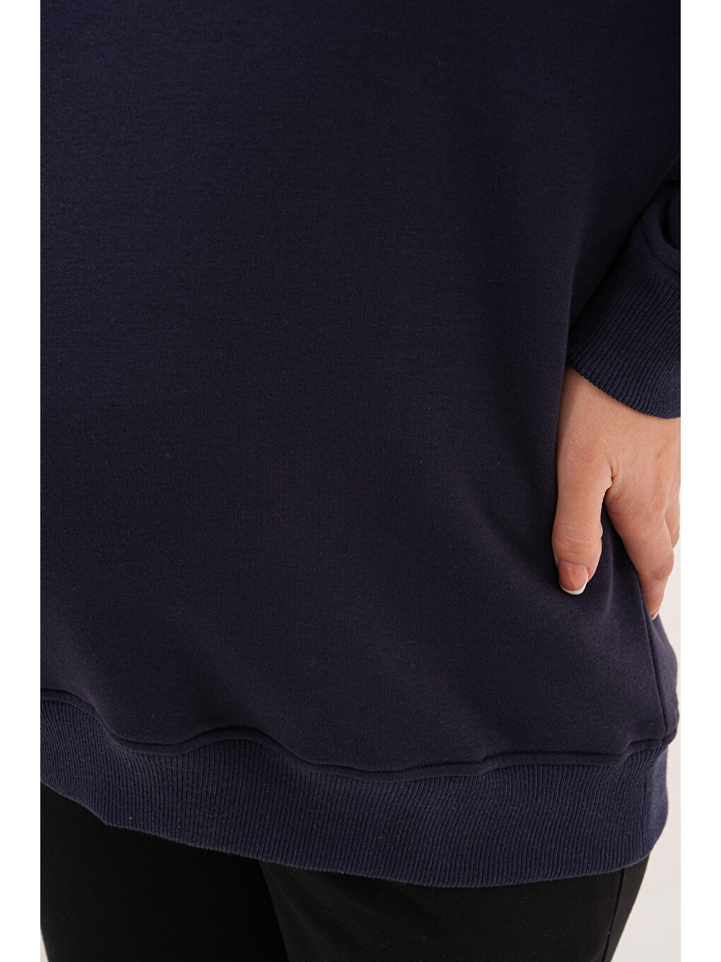 Lacivert Bisiklet Yaka %100 Pamuk Hamile ve Lohusa Basic Sweatshirt-8