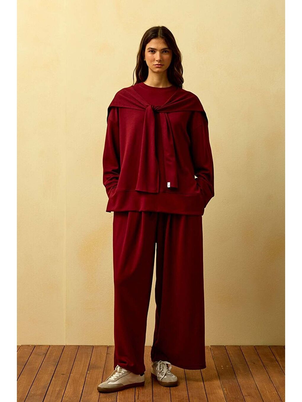 Bordo Bağlamalı Pantolon Takım