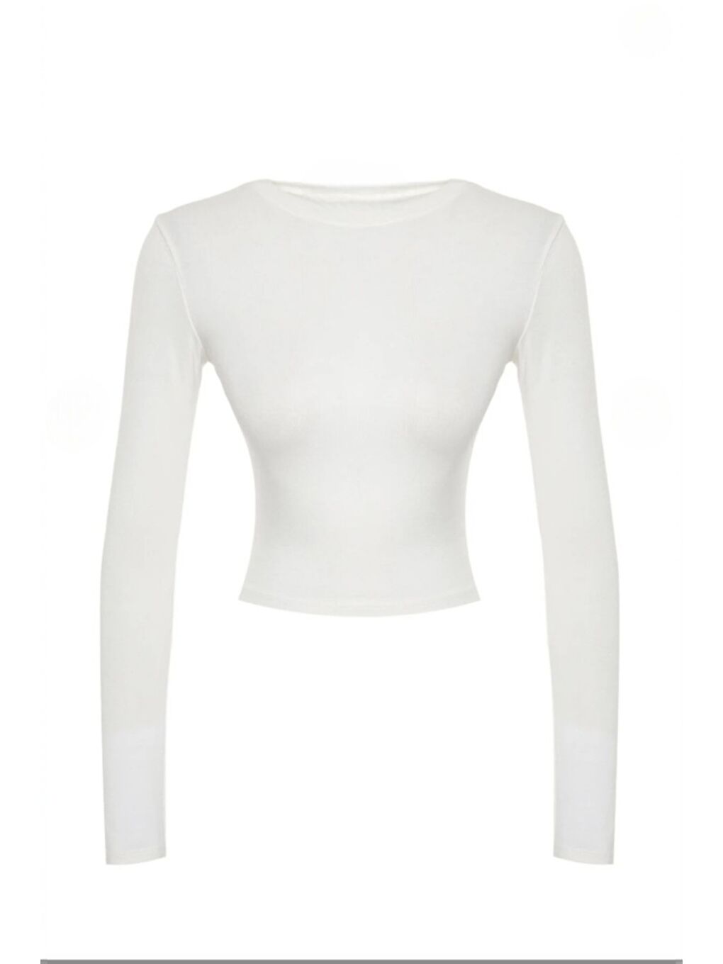 Ekru Premium Yumuşak Dokulu Esnek Örme Bisiklet Yaka Crop Bluz-1