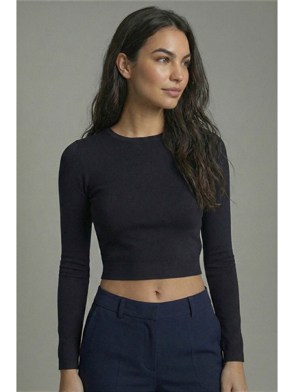 Siyah Premium Yumuşak Dokulu Esnek Örme Bisiklet Yaka Crop Bluz-4