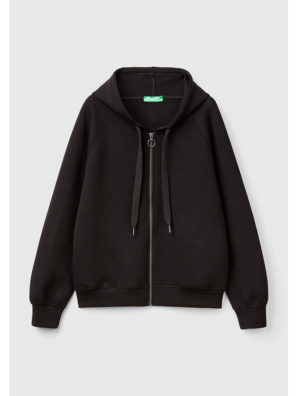 Kadın Siyah Viskoz Karışımlı Büzgü İpli Kapüşonlu Fermuarlı Sweatshirt-1