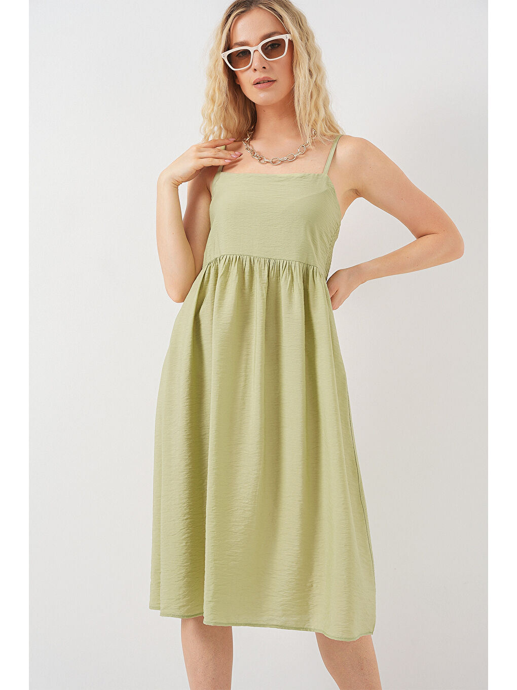 Kadın Askılı Ayrobin Elbise 2565 - E.Yeşil