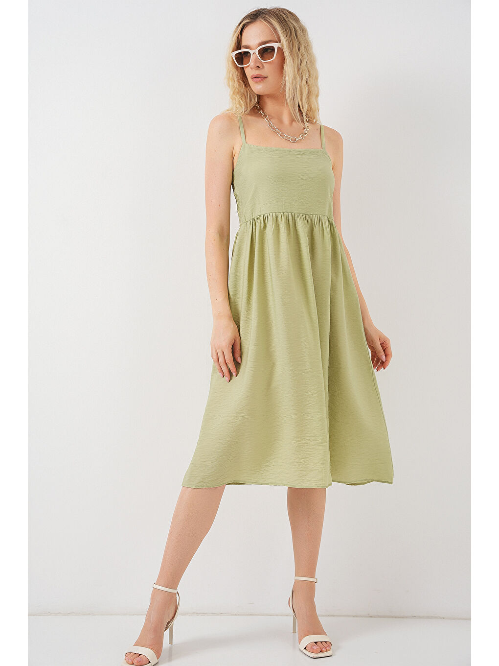 Kadın Askılı Ayrobin Elbise 2565 - E.Yeşil-1