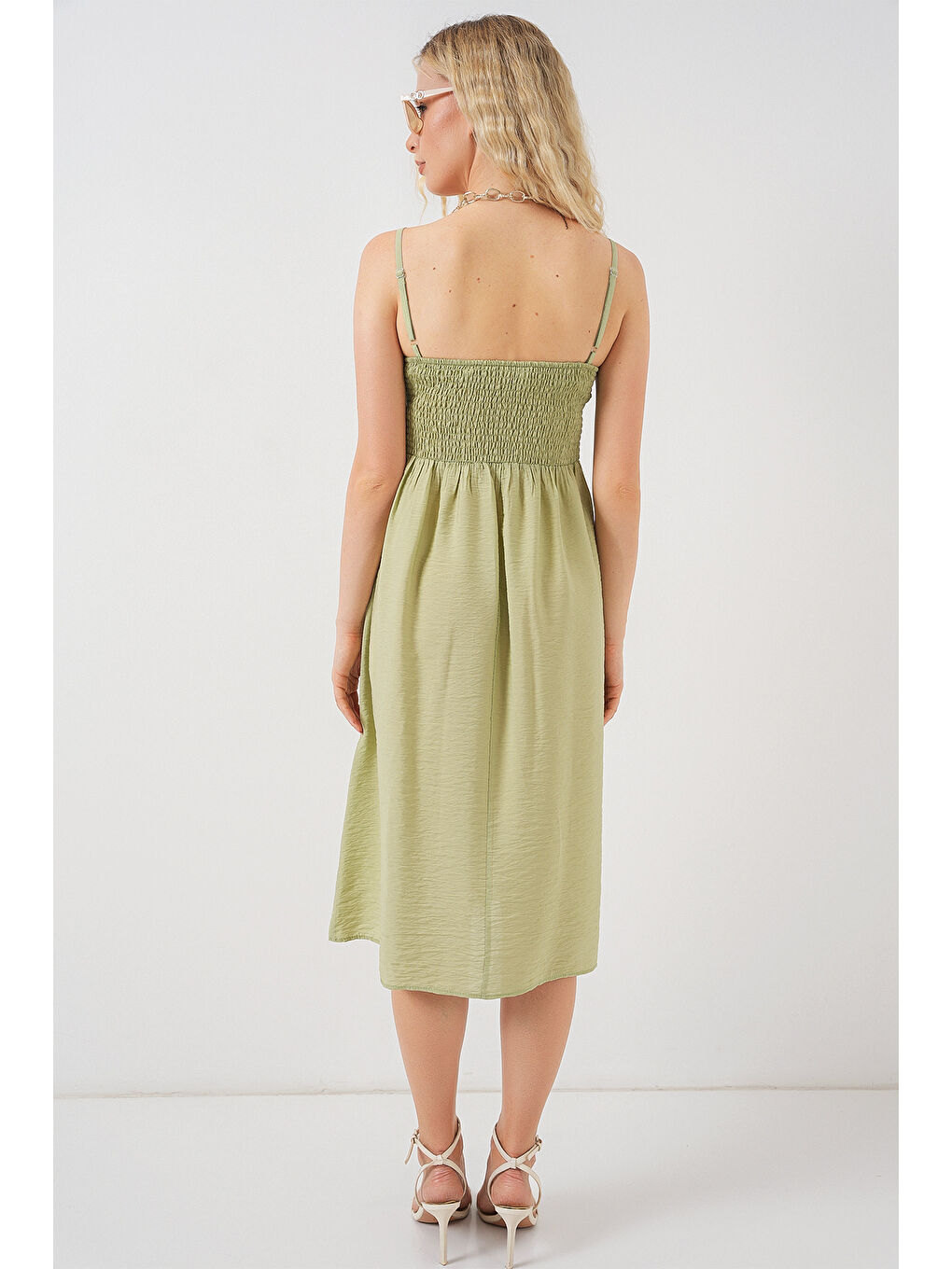 Kadın Askılı Ayrobin Elbise 2565 - E.Yeşil-5