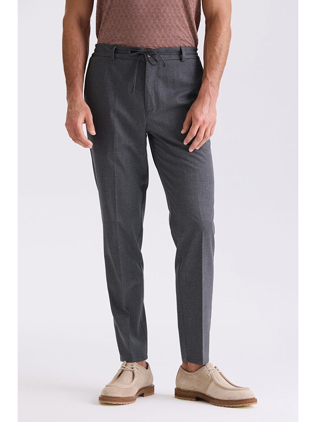 Koyu Lacivert Comfort Fit Beli Lastikli Yünlü Kumaş Pantolon