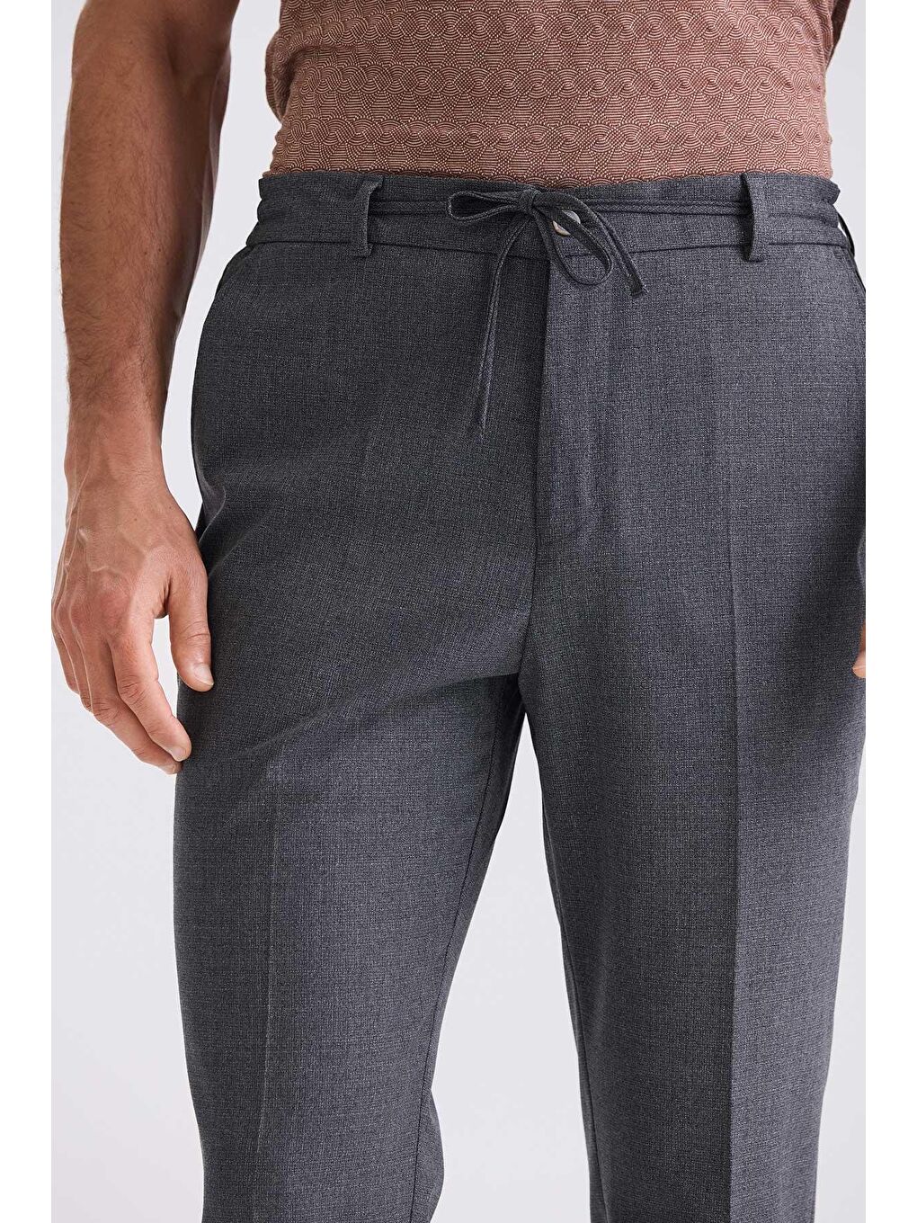 Koyu Lacivert Comfort Fit Beli Lastikli Yünlü Kumaş Pantolon-1